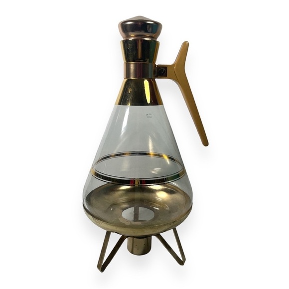 Inland Brass Gold‎ Glass Coffee Pot Carafe Candle Warmer Stand with Cork Stopper - Picture 6 of 13